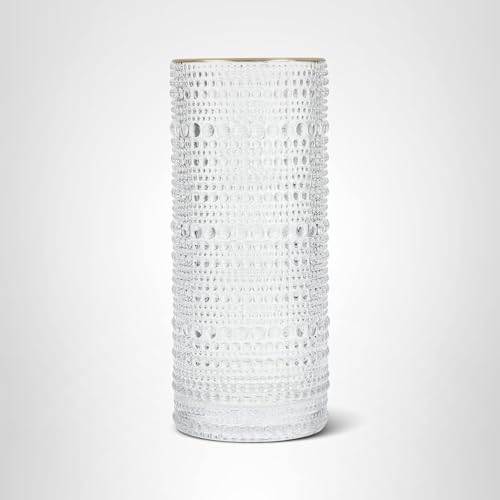 FORTESSA Jupiter Beaded Hobnail Glass Vintage Themed Drinkware Set, 10.8 Ounce Collins Highball Glass (Set of 6), Dishwasher-Safe, Clear/Gold Rim