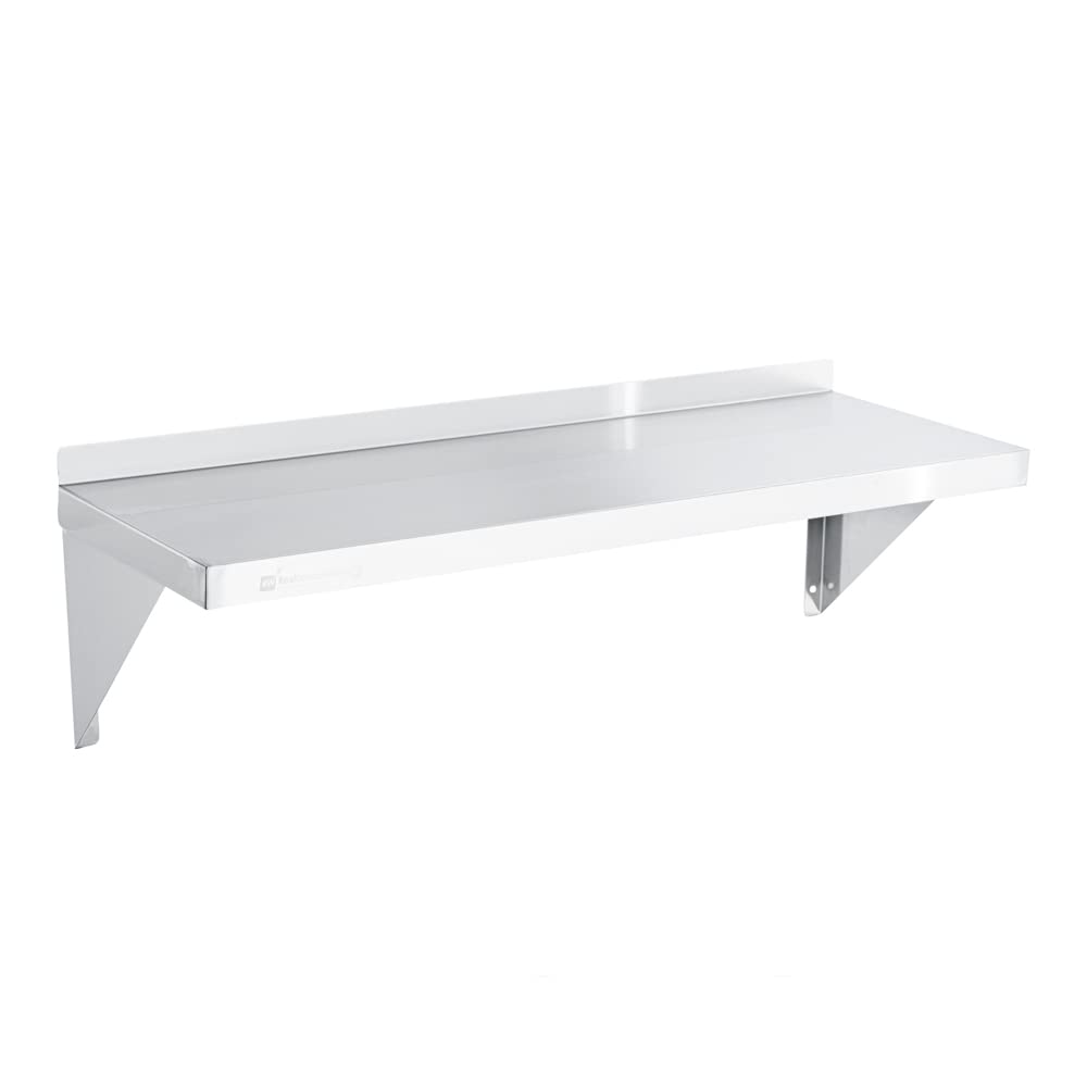 Restaurantware 12 x 36 Inch Heavy-Duty Stainless Steel Wall Shelf - 1 Shelf, Silver, Modern, Industrial, Floating Shelves