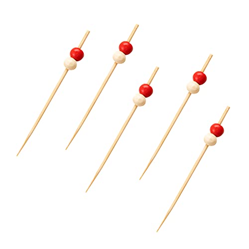 Restaurantware 2.8 Inch Food Skewers 1000 Beaded Canape Sticks - Sturdy Disposable Red And Cream Bamboo Wood Picks For Food Microwavable For Appetizers Desserts And Cocktails