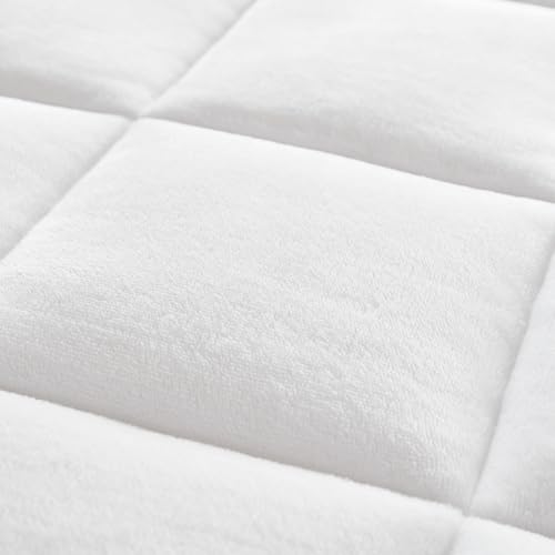 Madison Park Waterproof Mattress Protector, Cloud Soft Plush Mattress Cover, Overfilled Mattress Pad, Fitted Pocket Fits Up to 18 Inch, Machine Washable Bed Cover, White Twin