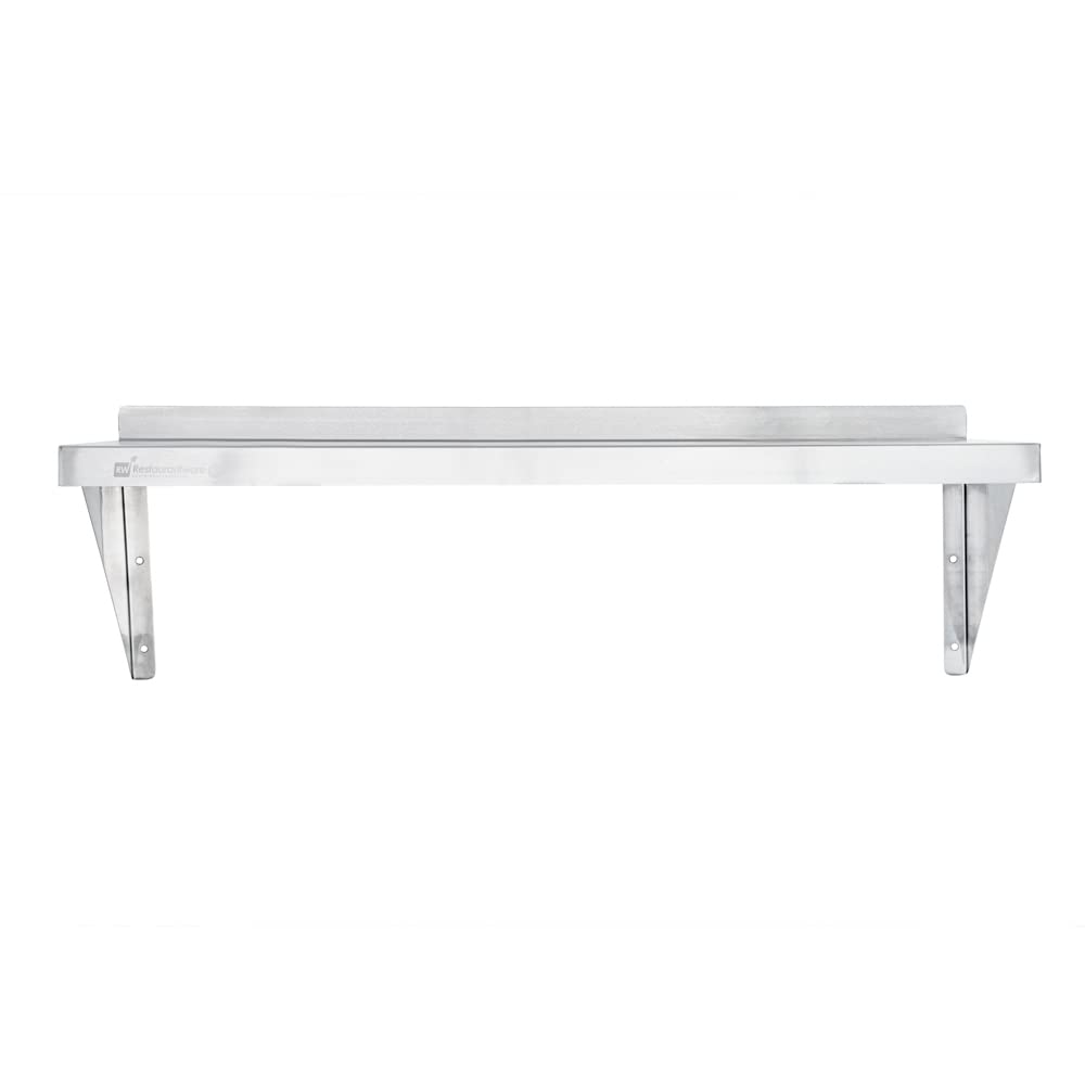 Restaurantware 12 x 36 Inch Heavy-Duty Stainless Steel Wall Shelf - 1 Shelf, Silver, Modern, Industrial, Floating Shelves