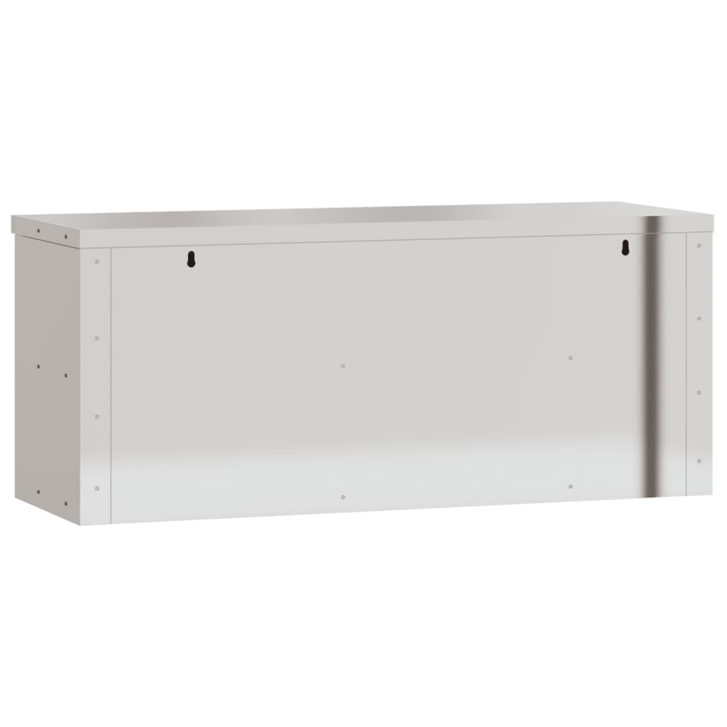 vidaXL Stainless Steel Kitchen Wall Cabinet with Sliding Doors - 43.3x15.7x18.1 in, Silver, Wall-Mount Storage for Commercial Kitchens, Bars, Schools, 376443