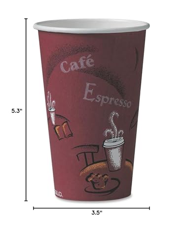 SOLO Cup Company 316SI Bistro Design Hot Drink Cups, Paper, 16oz, Maroon, 20 Packs of 50 (Case of 1000)