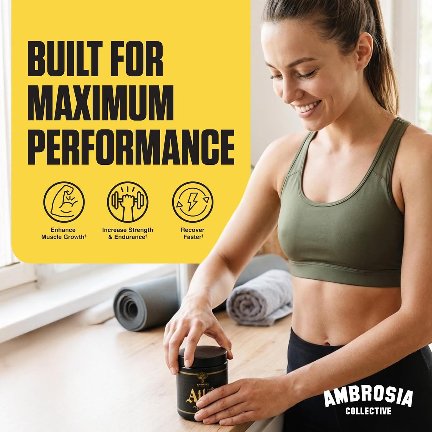 Ambrosia Atlas Creatine Monohydrate Powder | Creapure + Acetic Acid for Enhanced Absorption | Strength, Endurance & Recovery Support | Unflavored | 60 Servings
