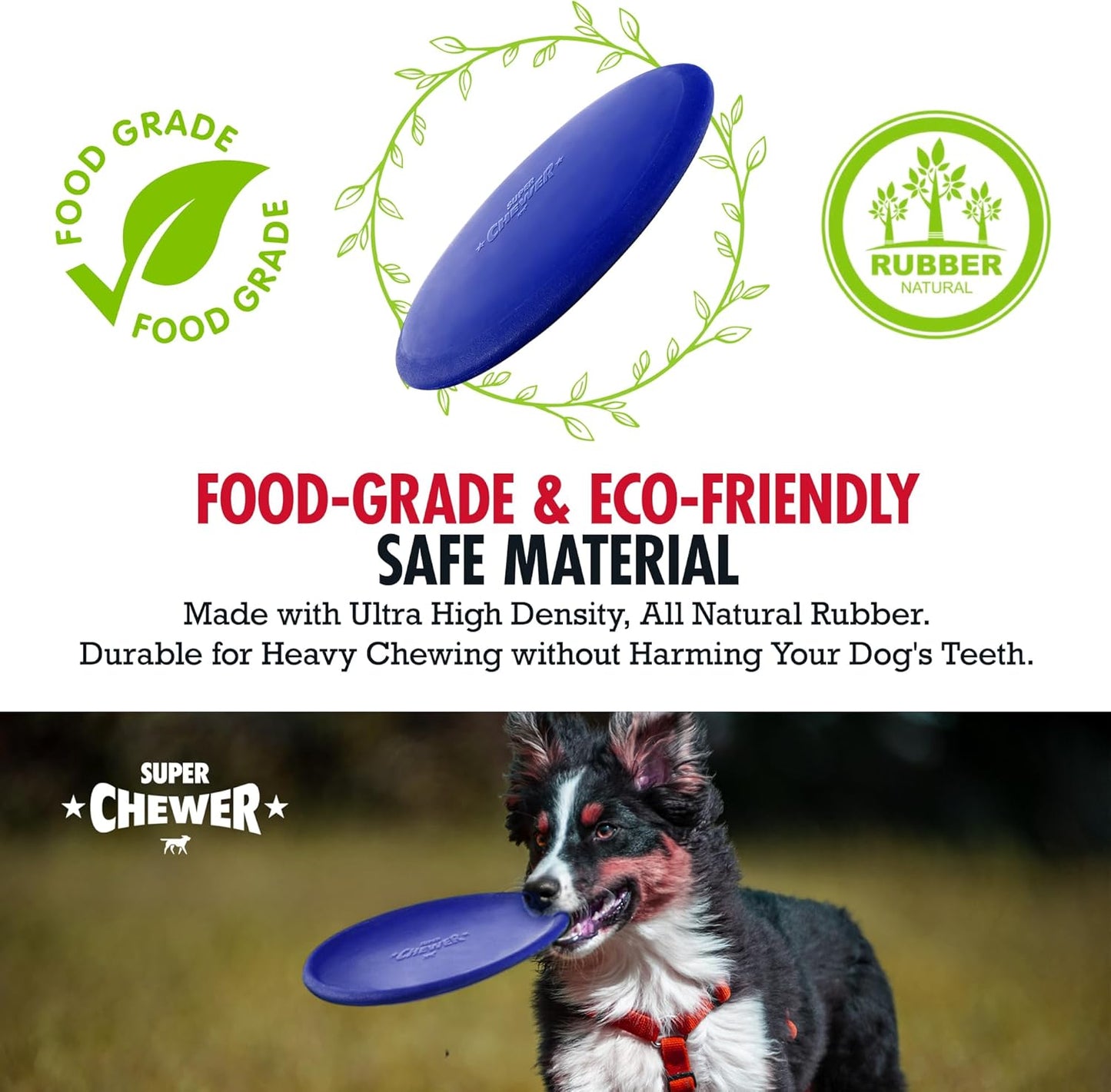 Ultra Durable Rubber Flying Disc Dog Toy for Aggressive Chewers – Heavy Duty Natural Rubber Frisbee for Large Dogs – Interactive Fetch & Tug Toy – Safe Lightweight Outdoor Training Disc – Blue