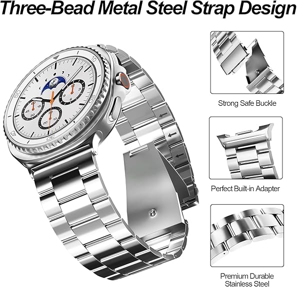 Compatible with Samsung Galaxy Watch 8 Band 40mm 44mm Galaxy Watch 8 Classic 46mm 2025, No Gap Business Stainless Steel Metal Band Strap for Galaxy Watch 8 Men Women