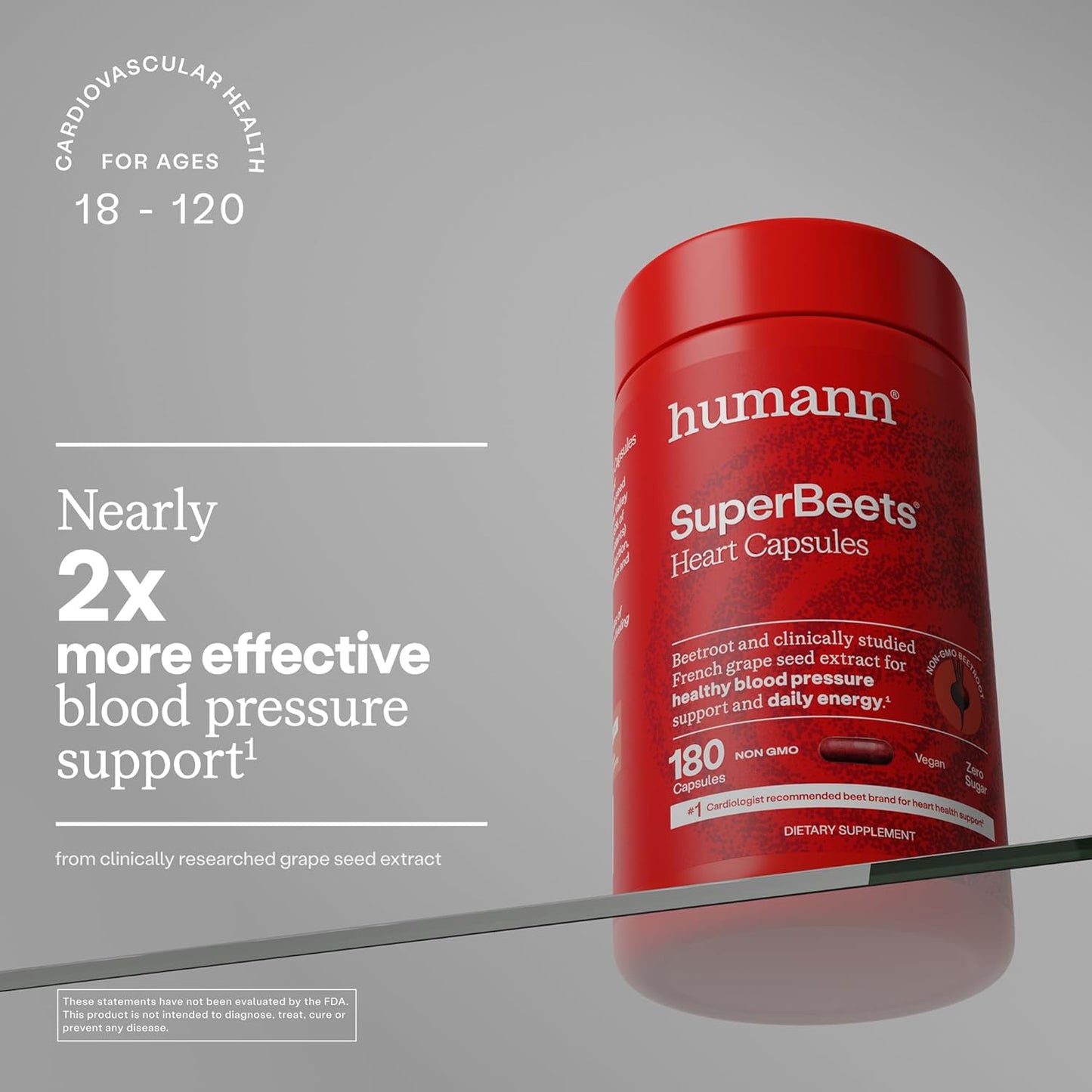 HumanN SuperBeets Beet Root Capsules Quick Release 1000mg, Helps Support Nitric Oxide Production, Blood Pressure, Heart Health, Contains Non-GMO Beetroot Powder, Studied Antioxidants 180 Count