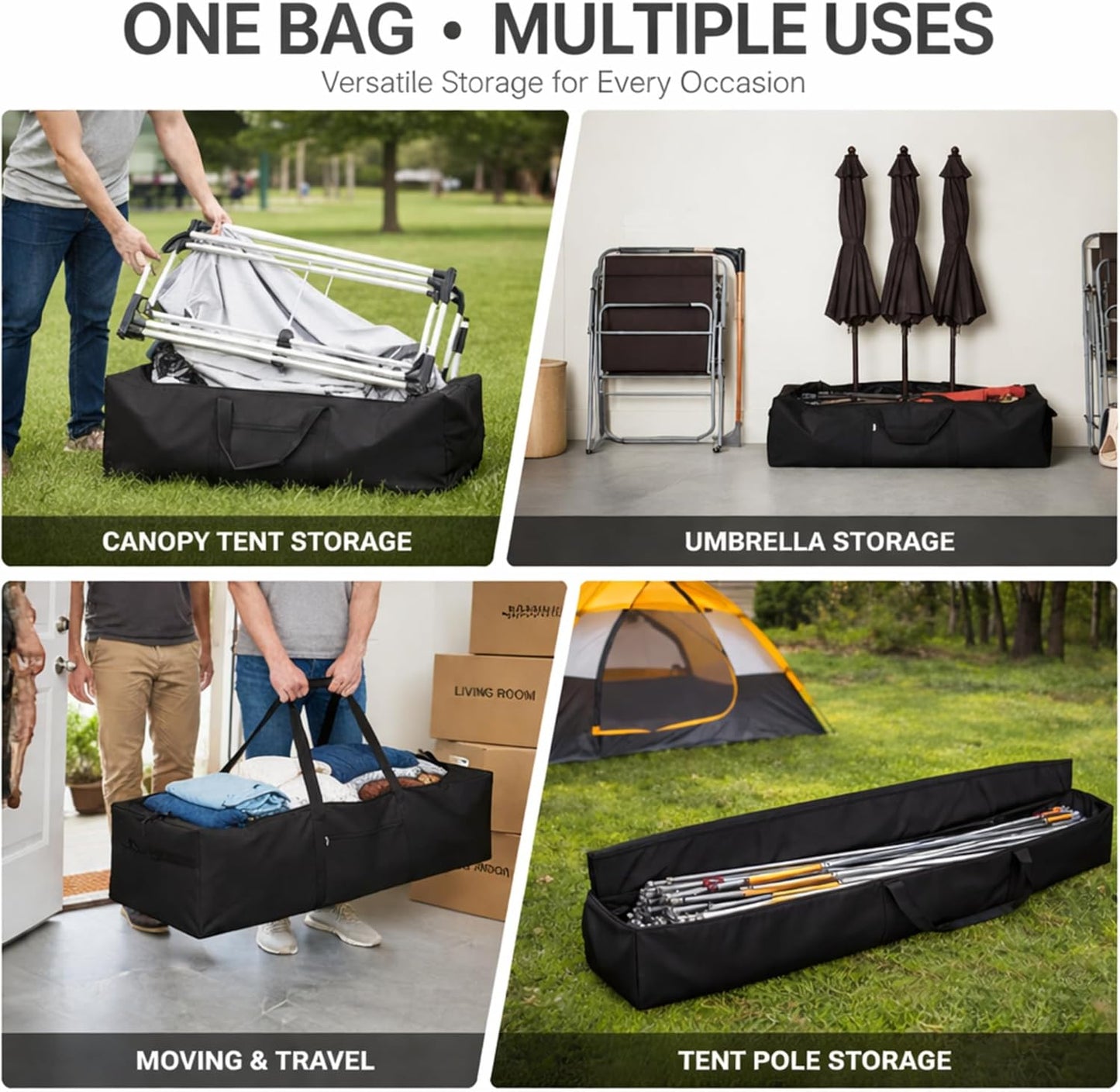 Extra Large 52" Duffle Bag 190L Heavy Duty Storage Bag, Waterproof 600D Oxford Travel Gear Bag with Zipper Pocket & Handles, Camping Tent Storage, Moving Bag, Sports Equipment Bag