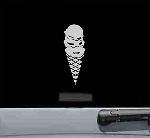 JS Artworks 2.8" 8" Premium Silver Ice Cream Cone Vinyl Decal Sticker - x