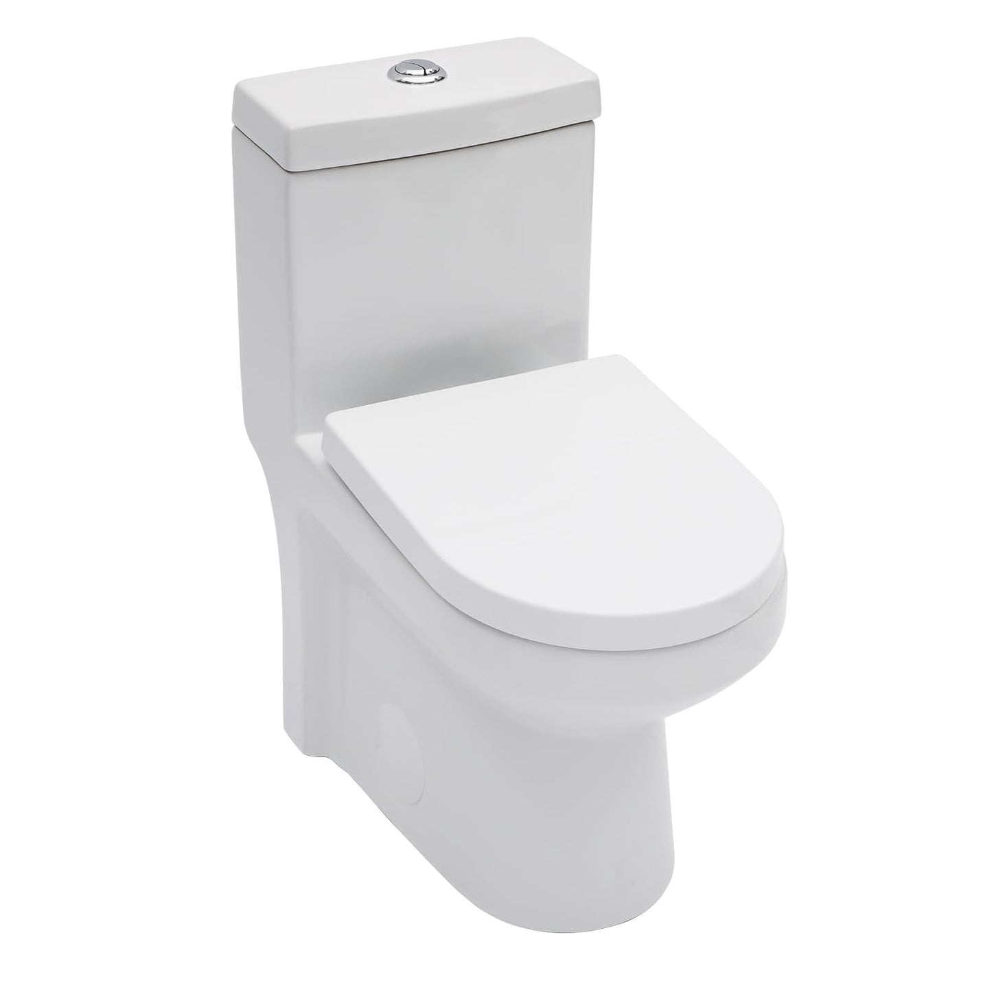 Yurshen 15.7" Elongated One Piece Toilet Compact for Small Bathroom Dual Flush 1.1/1.6 GPF, 12" Rough-in High Efficiency Flush, Standard White Bowl Ceramic- 24.7"D x 13.5"W x 28.2"H