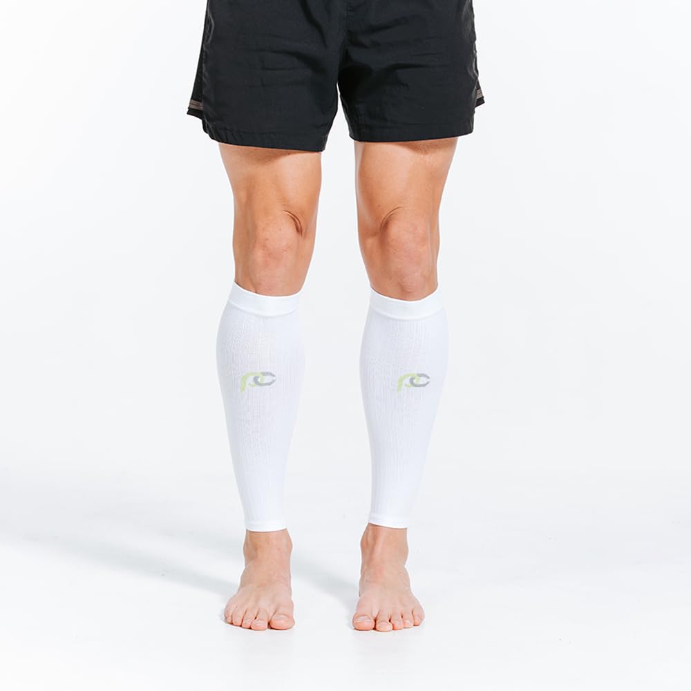 Pro Compression Calf Compression Sleeves for Men & Women - Shin Sleeves for Shin Splint Relief, Travel, and Running Support - White, Large/X-Large