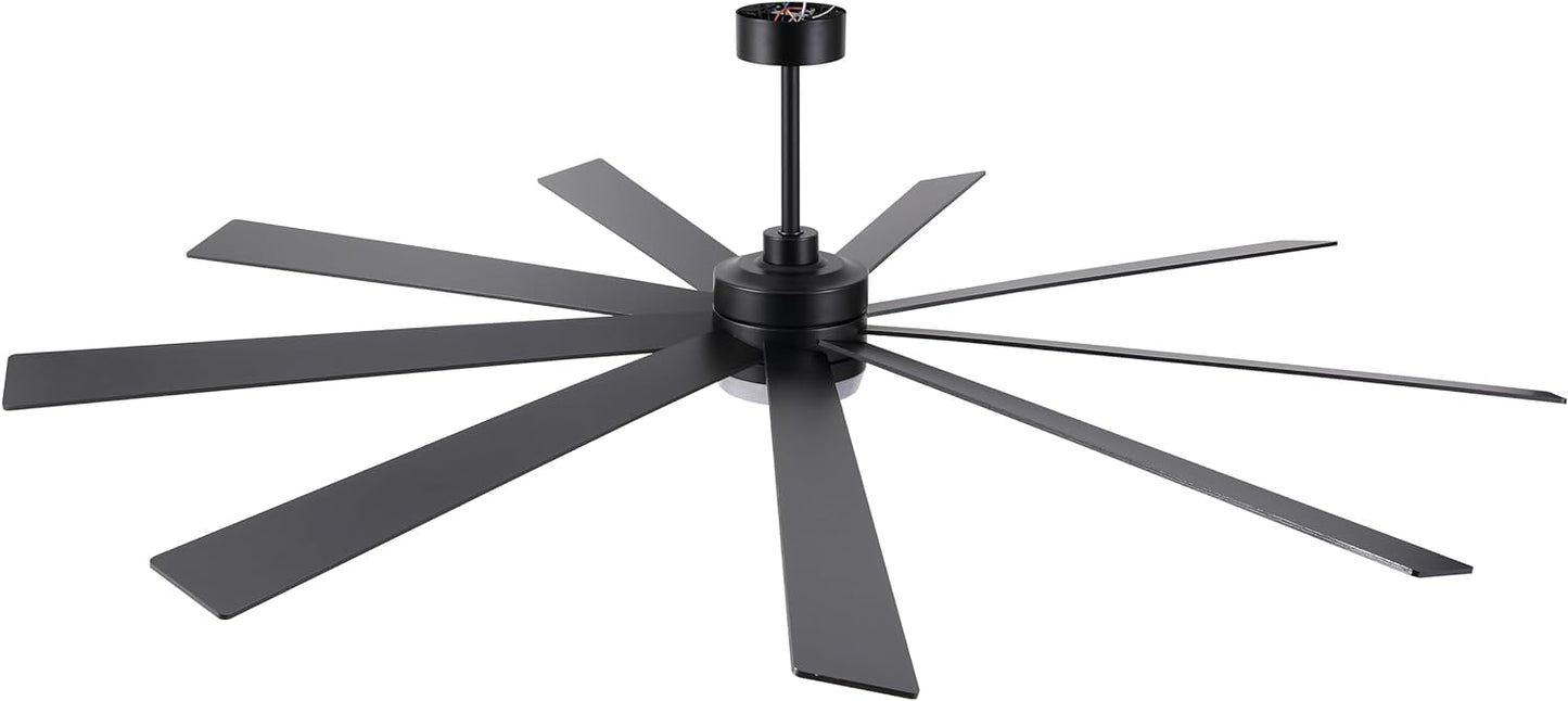 LEDLUX 84" Ceiling Fan with Light, 6-Speed Remote Control, Reversible DC Motor, Modern 9 Plywood Blades Black with 4.5"/12"/24" Downrods for Home or Commercial, Living Room/Restaurant