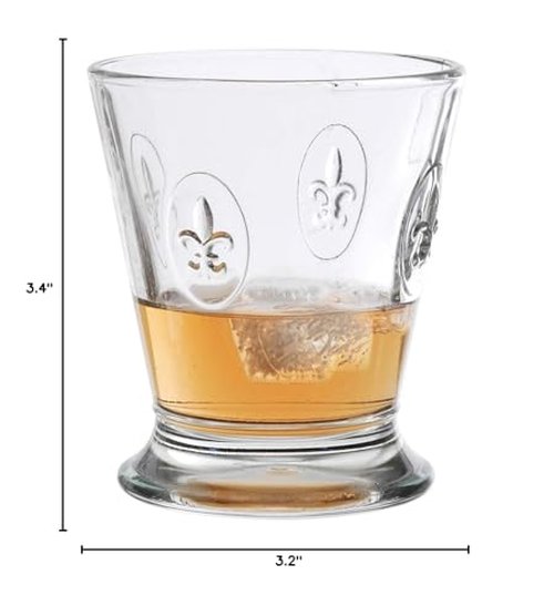 La Rochere Fleur De Lys Glass Tumbler Set of 6 – Classic French Drinking Glasses with Embossed Royal Lily Motif – Pressed Glass Tumblers for Water, Juice & Everyday Entertaining (8.5 Oz)