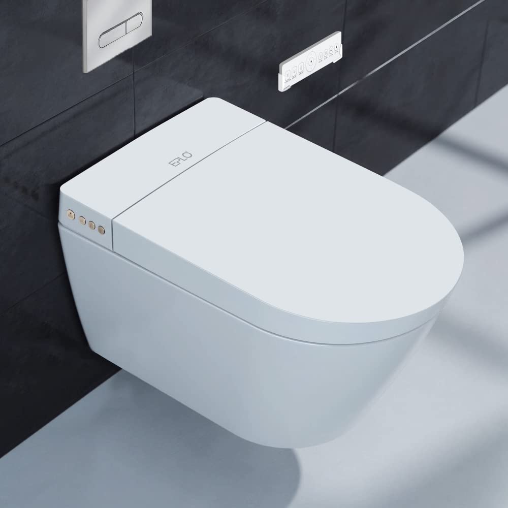EPLO Intelligent Wall-Hung Smart Toilet with In-Wall Tank System,One-piece Elongated Bidet Toilet Combo,Heated Seat,Warm Air Dryer,Dual Auto Flush,Remote Control