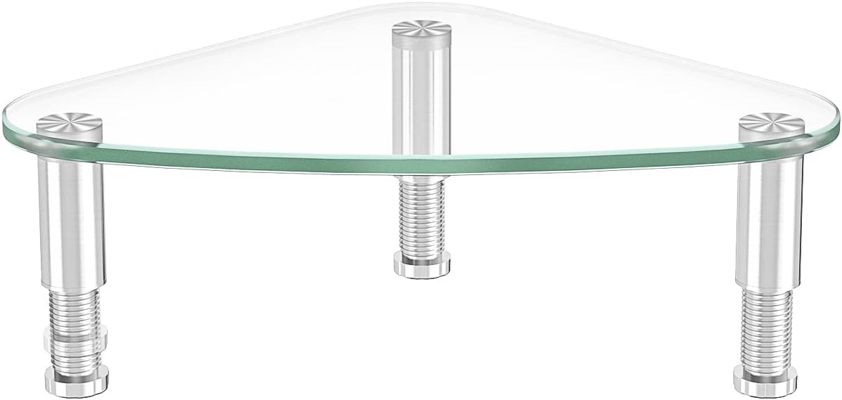 HD01T-003 Hemudu Clear Glass Computer Monitor Riser / Triangle Desktop Universal Corner Stand for Computer Monitor