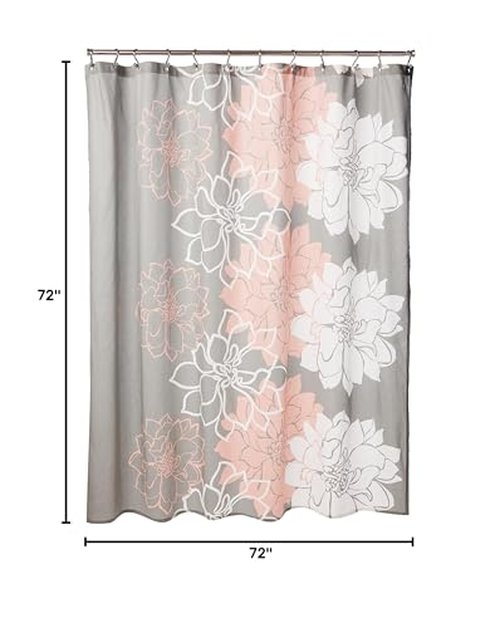 Madison Park Lola 100% Cotton Shower Curtain, Casual Large Floral Design, Modern Bathroom Decor, Machine Washable, Fabric Privacy Screen 72x72", Grey/Peach