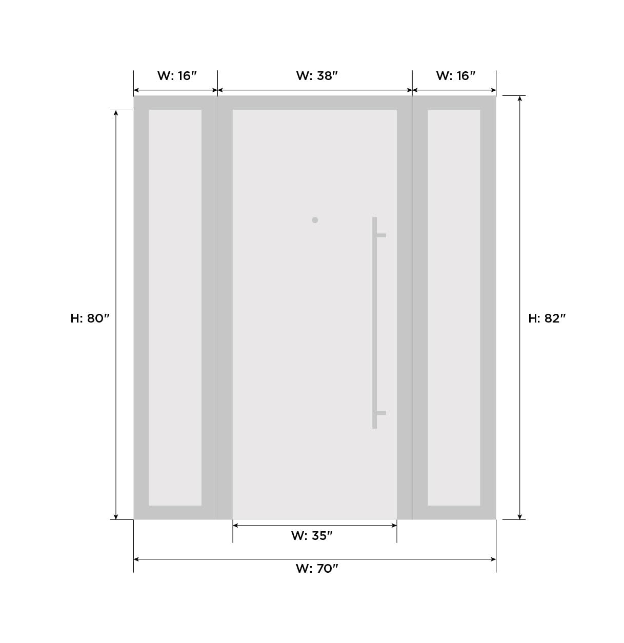 VDOMDOORS Front Exterior Prehung Metal-Plastic Door Frosted Glass | Manux 8113 Matte Black | 2 Side Sidelite Transoms | Residential Doors Entrance Patio Garage 68 x 80 (W16+36+16 x H80) Left-Inswing