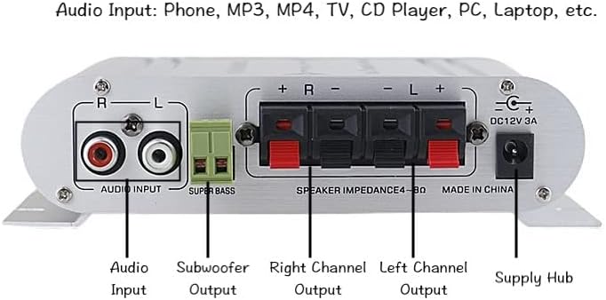 N\P 2.1 20W+20W+40W 12V 2A MP3 MP4 Sundeer Channel Mini Amplifier Hi-Fi Power Amplifier with Power Supply, Subwoofer