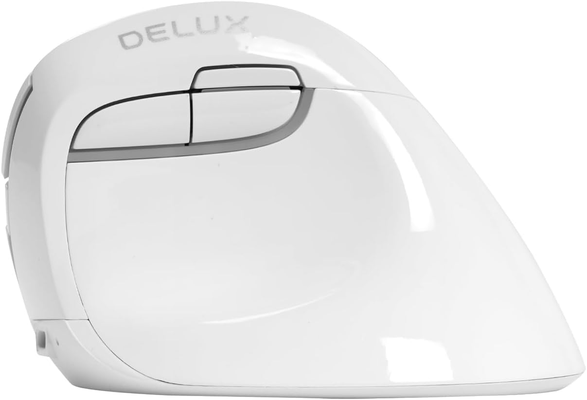 DELUX 4000 6 2.4G/BT 5.2 (M618MINI-White) Wireless Ergonomic Mouse, Vertical Mouse for Small Hands, Silent Click Ergo