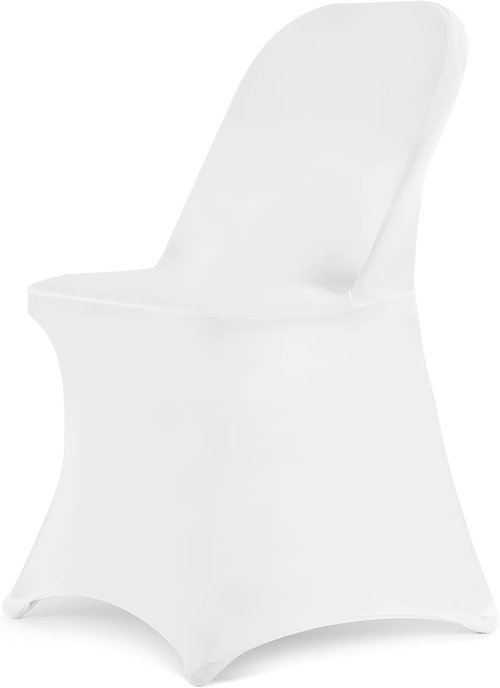HAINARverS Stretch Spandex Folding Chair Covers - 30 Universal Fitted Protectors for Weddings & Events | White
