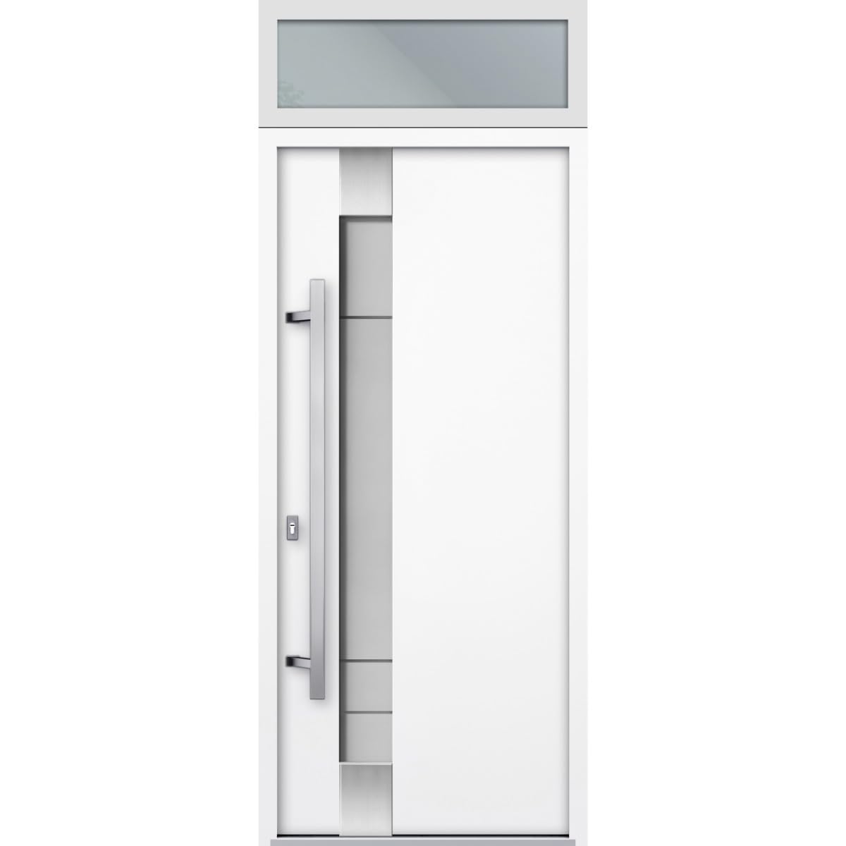VDOMDOORS Front Exterior Prehung Steel Door/Deux 1713 White Enamel/Top Exterior Black Window/Stainless Inserts Single Modern Painted-W36 x H80+16"-Right-Hand Inswing
