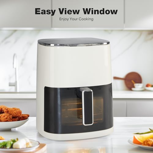 OLIXIS Air Fryer 6 Quart with Window Square Air Fryer 12-in-1 Air Fry, Roast, Reheat, Dehydrate, Bake, Steam, Fries, Custard, Chicken, Wings, Sea Food, Vegetabels,400F, White