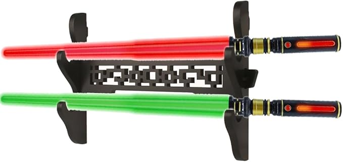 Katana Wall Mount Samurai Sword Display Hanger Lightsaber Holder, Wood Flute Stand Martial Arts Weapon Stand Cosplay Rack Wall Mount (Black, 2-tier)