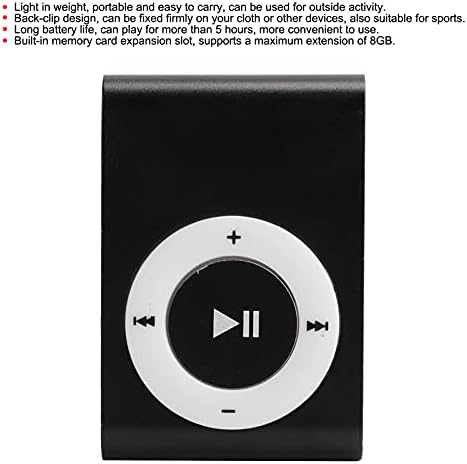 Chiwe MP3 MP3 Sports Player, Convenient Portable Long Battery Life Mini for Outside Activity(Black)