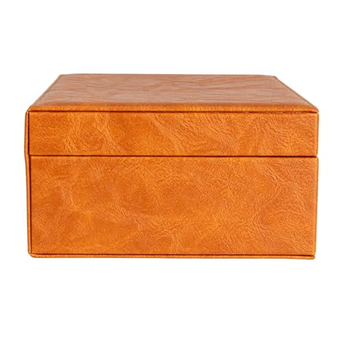 Household Essentials Vegan Leather 2-Layer Jewelry Organizer Box with Clasp Closure, Caramel Color