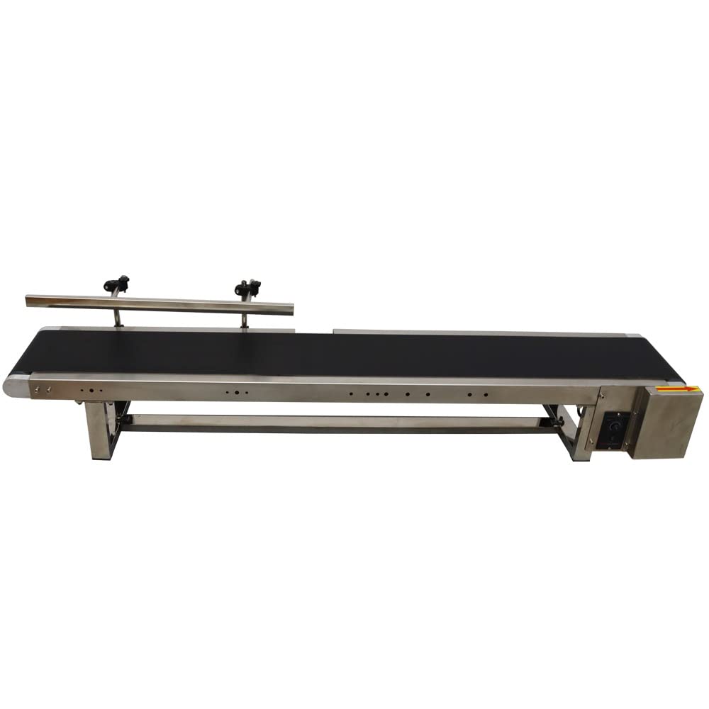 INTSUPERMAI PVC Desktop Conveyor Belt Systems Adjustable Speed PVC Belt Conveyor for Industrial Transport with Single Guardrail 59inch Length 7.8inch Width Black Belt 110V