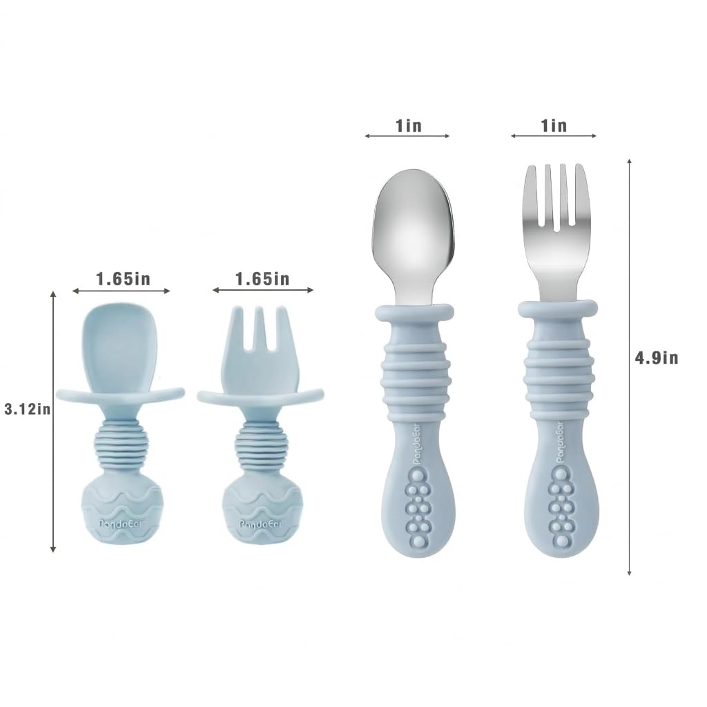 PandaEar Silicone Baby Feeding Set | 11PCS Baby Led Weaning Supplies Self Feeding Utensils | Divided Suction Plate Bowl Bibs Sippy Cup with Baby Food Pouch Snack Container Spoons Forks, Blue