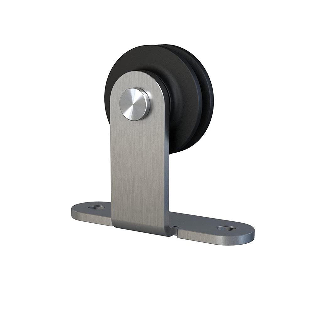 JUBEST Brushed Nickel Sliding Barn Door Hardware Kit Single Door Flat Track Kit Top Mounted Roller 6.6FT