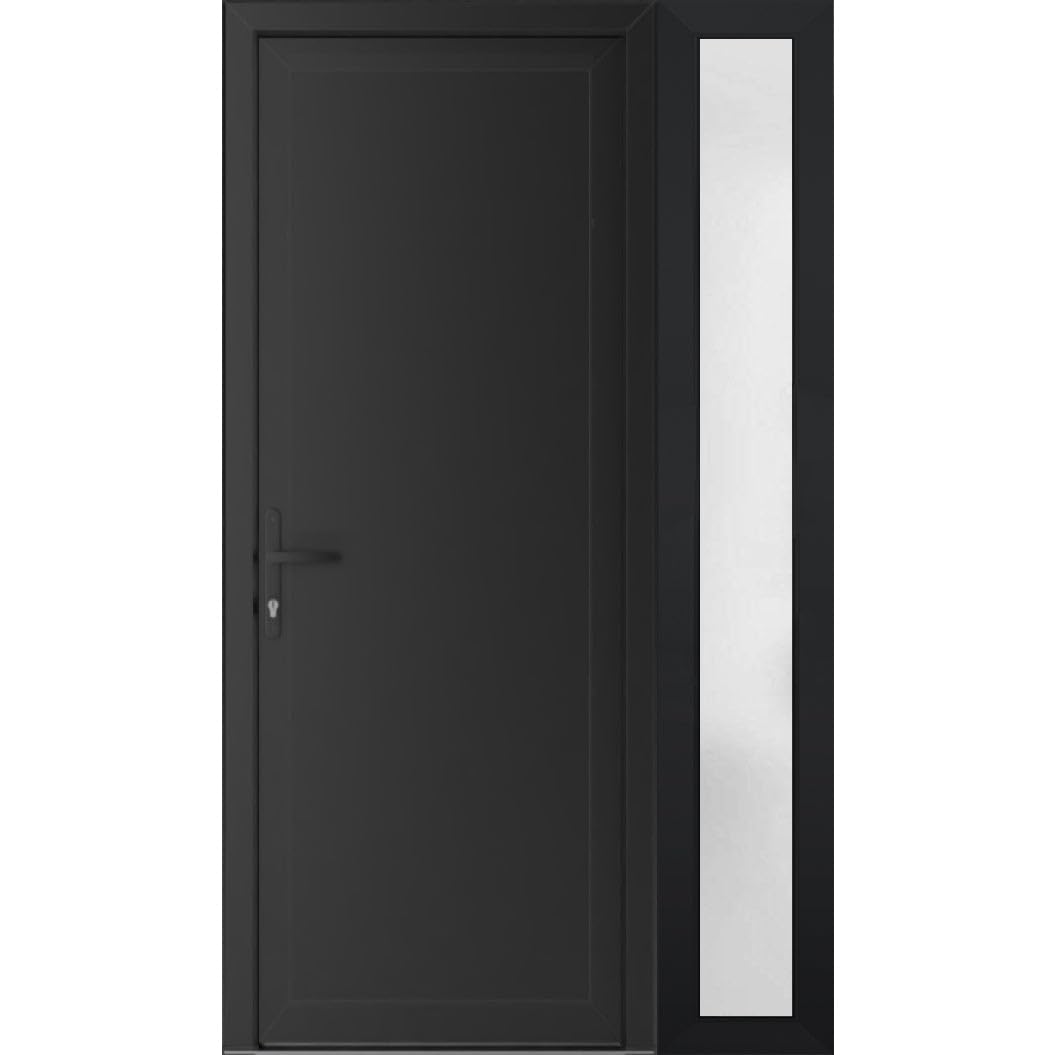 VDOMDOORS Front Exterior Prehung Metal-Plastic Door Frosted Glass | Manux 8111 Matte Black | Side Sidelite Transom | Residential Doors Entrance Patio Garage 50 x 80 (W36+14 x H80) Right-Inswing