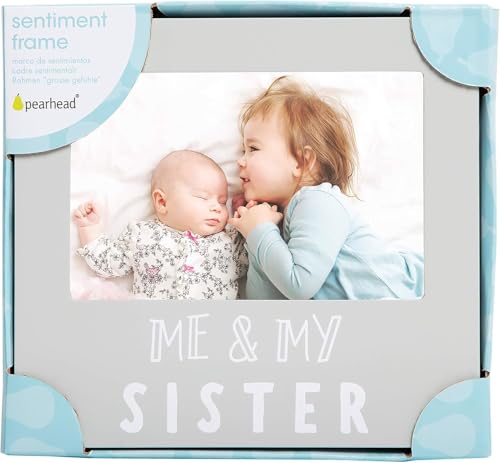 Pearhead Me & My Sister Picture Frame, Big Sister Keepsake Frame for Baby and Sibling, 4x6 Nursery Photo Frame Gift, Gray