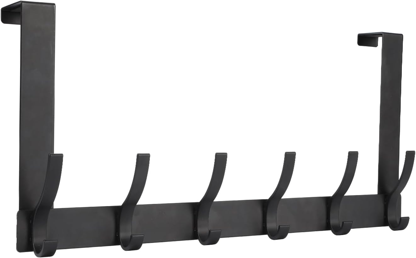 Optish Over The Door Hooks - 12 Coat Hook Towel Rack for Bathroom | Black, Space-Saving Design