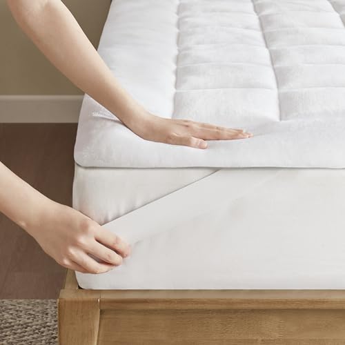 Madison Park Waterproof Mattress Protector, Cloud Soft Plush Mattress Cover, Overfilled Mattress Pad, Fitted Pocket Fits Up to 18 Inch, Machine Washable Bed Cover, White Twin