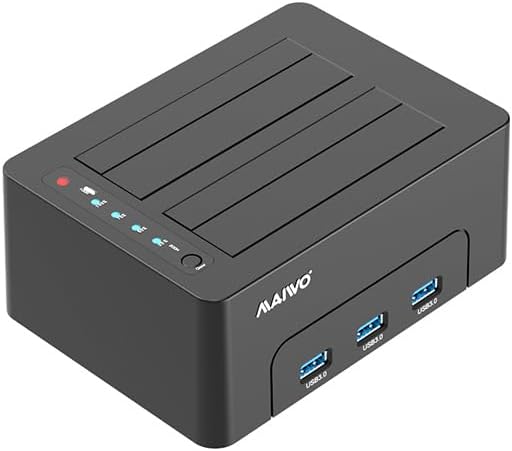 MAIWO 2.5 3.5 Inch 3X 3.0 48TB Dual Bay Hard Drive Docking Station with Offline Clone for SATA HDD SSD, USB Hub