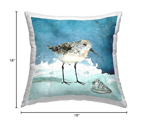 Stupell Industries Sandpiper Bird and Shell Nautical Ocean Map Design by Carol Robinson