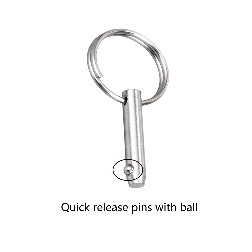 2 PCS Marine 316 Stainless Steel Quick Release Pin Bimini Top Pin, Diameter 1/4"(6.3 mm), Overall Length 1.5"(38 mm), Usable Length 1"(25.4 mm)