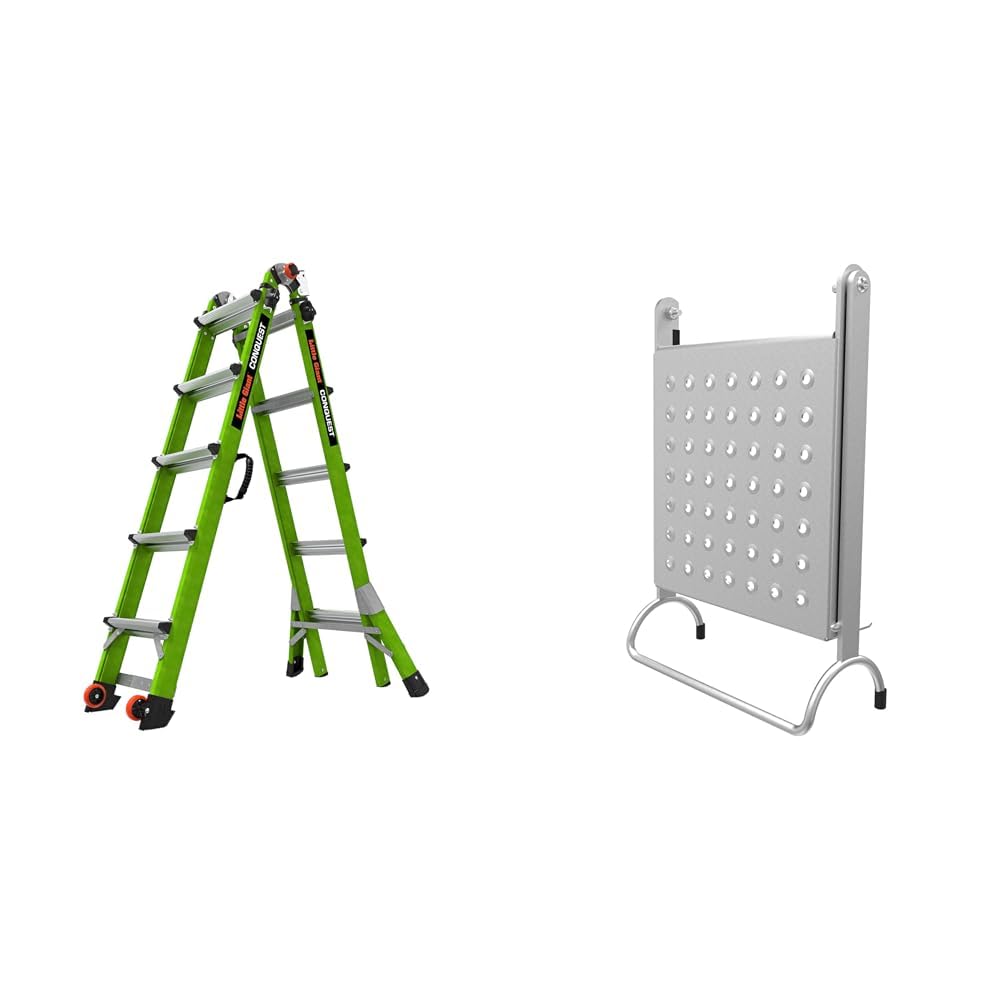 Little Giant Ladders Conquest 2.0 22ft Multi-Position 300lb Fiberglass Ladder Bundle with Aluminum Work Platform Accessory