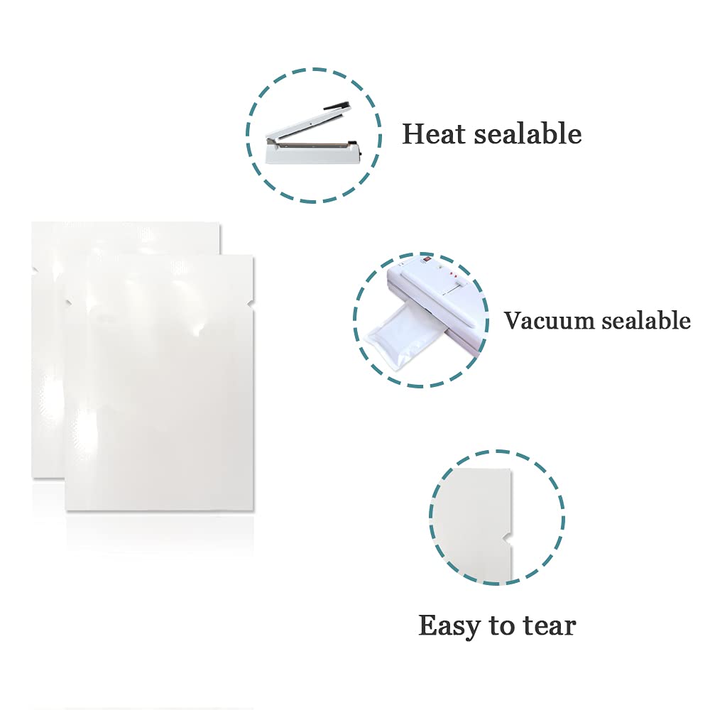 PABCK 1000 Pcs 10x15cm (3.94x5.9 inch) White Metallic Foil Open Top Sealable Bags Vacuum Heat Seal Pouches for Food Storage Packaging with Tear Notches