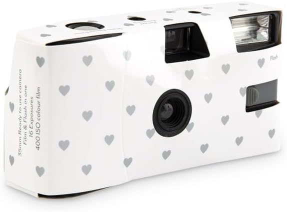 WEDDINGSTAR 35mm Disposable Camera with Flash - Single Use Film Camera for Wedding or Party Favors - Silver Hearts