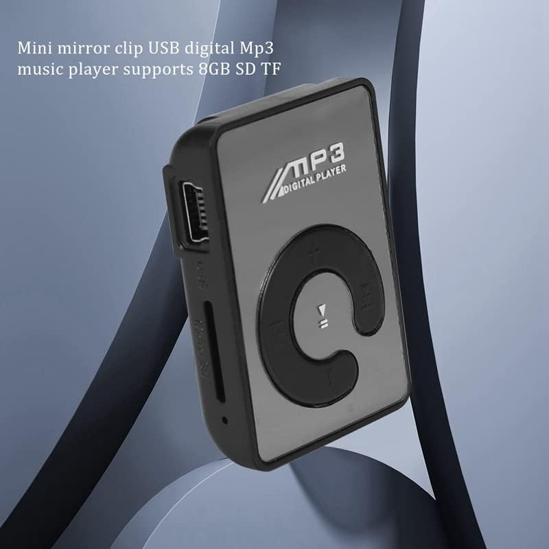 Ruitutedianzi Mp3 8GB Mini Mirror Clip USB Digital Music Player Support SD TF Card Black