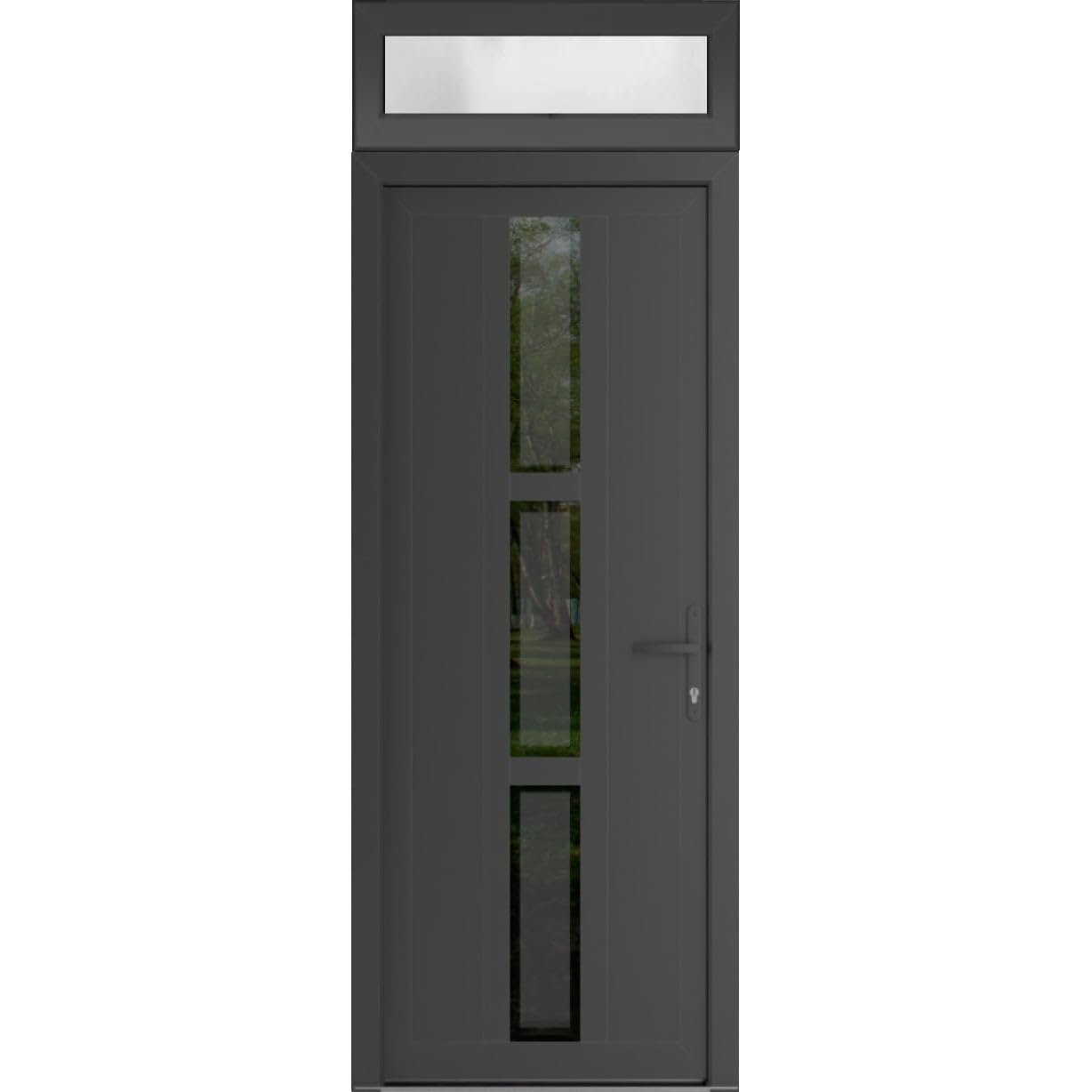 VDOMDOORS Front Exterior Prehung Metal-Plastic Door Frosted Glass | Manux 8112 Antracite Grey | Top Sidelite Transom | Residential Doors Entrance Patio Garage 36 x 94 (W36 x H80+14) Left-Inswing