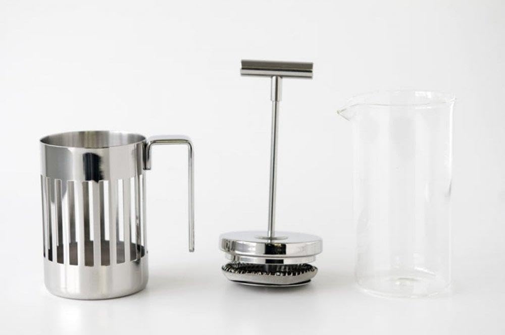 Alessi 9094/8 - Design Press Filter Coffee Maker, 18/10 Stainless Steel, Mirror Polished and Glass, 8 Cups