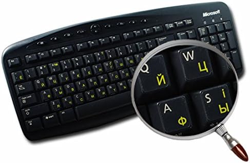 4Keyboard Ukrainian Russian Cyrillic Keyboard Labels Layout with Yellow Lettering ON Transparent Background