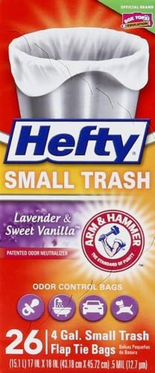 Hefty Small Garbage Bags - Lavender & Sweet Vanilla Scent | 4 Gallon, 26 Count (Pack of 12)