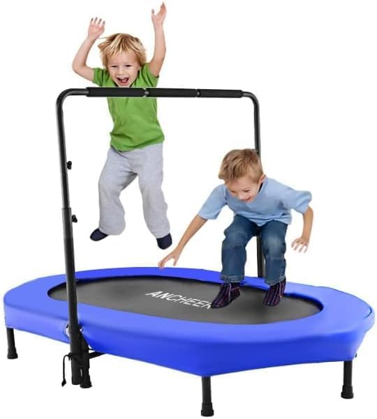 ANCHEER 56" Double Mini Trampoline for Kids, Mini Rebounder with 5-Level Adjustable Handle, Parent-Child Trampoline for Kids, Max Load 220lbs, Fun for Indoor/Outdoor
