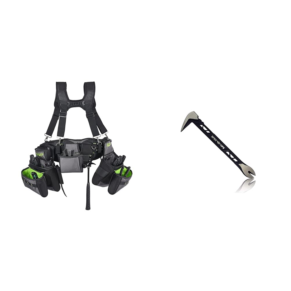 AWP TrapJaw Pro Framing Tool Rig with Spring-Loaded Technology, Premium Tool Belt & Spec Ops Tools 10" Nail Puller Cats Paw Pry Bar, High-Carbon Steel, 3% Donated to Veterans,