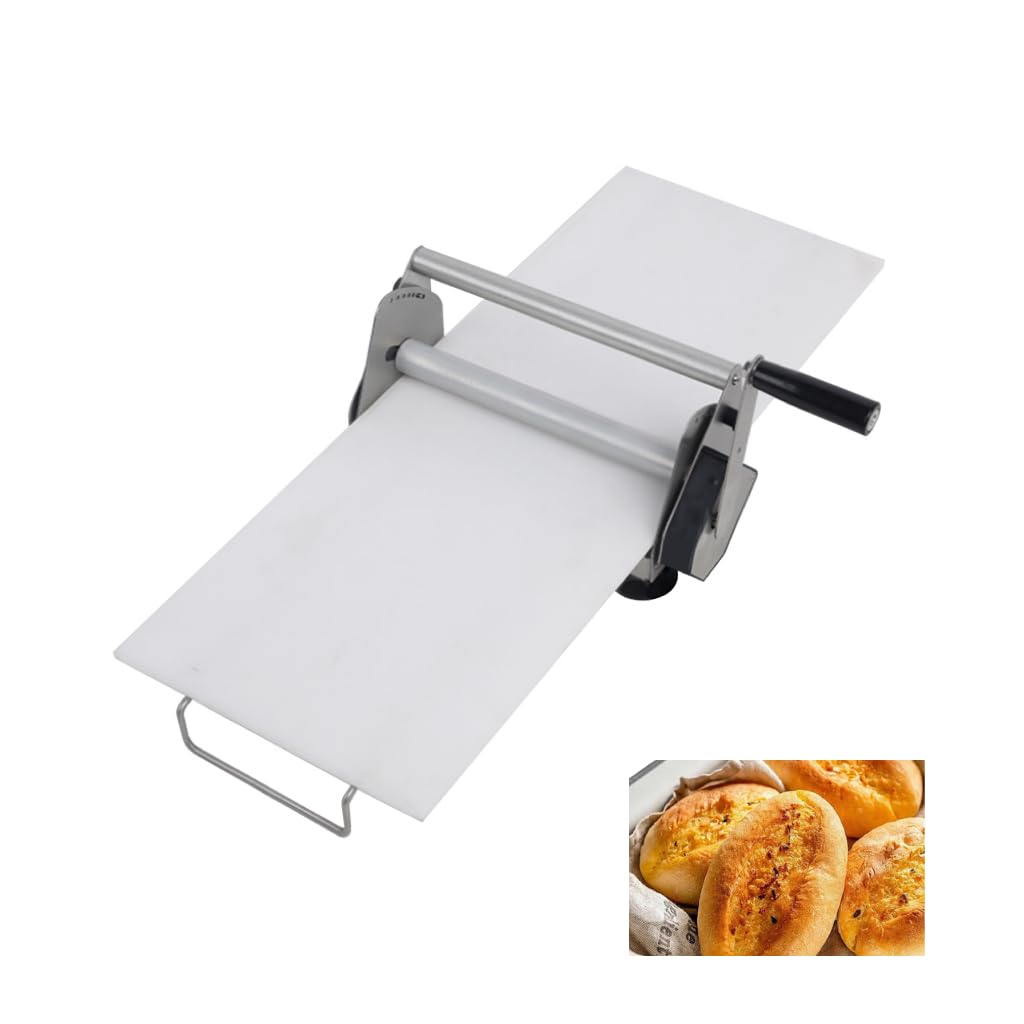 304 Stainless Steel Fondant Dough Sheeter with 23.62" x 11.81" Sheeter Board, fondant non-stick roller, Manual Dough Roller with 1-20mm Adjustable Thickness